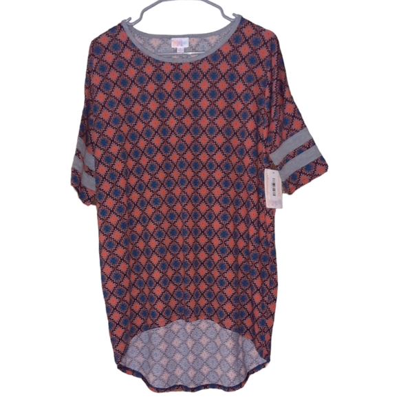 New Lularoe Irma Simply Comfortable Top Hi Low Tunic Shirt Size S Orange Teal - Picture 2 of 5